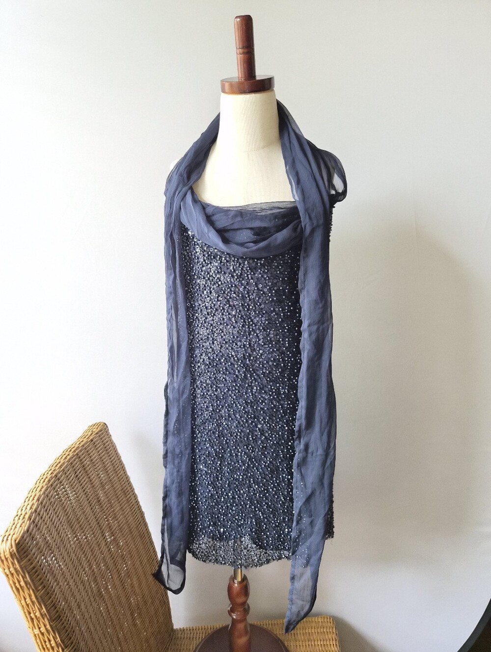 Altar'd State Midnight Blue Beaded Convertable Mini Dress